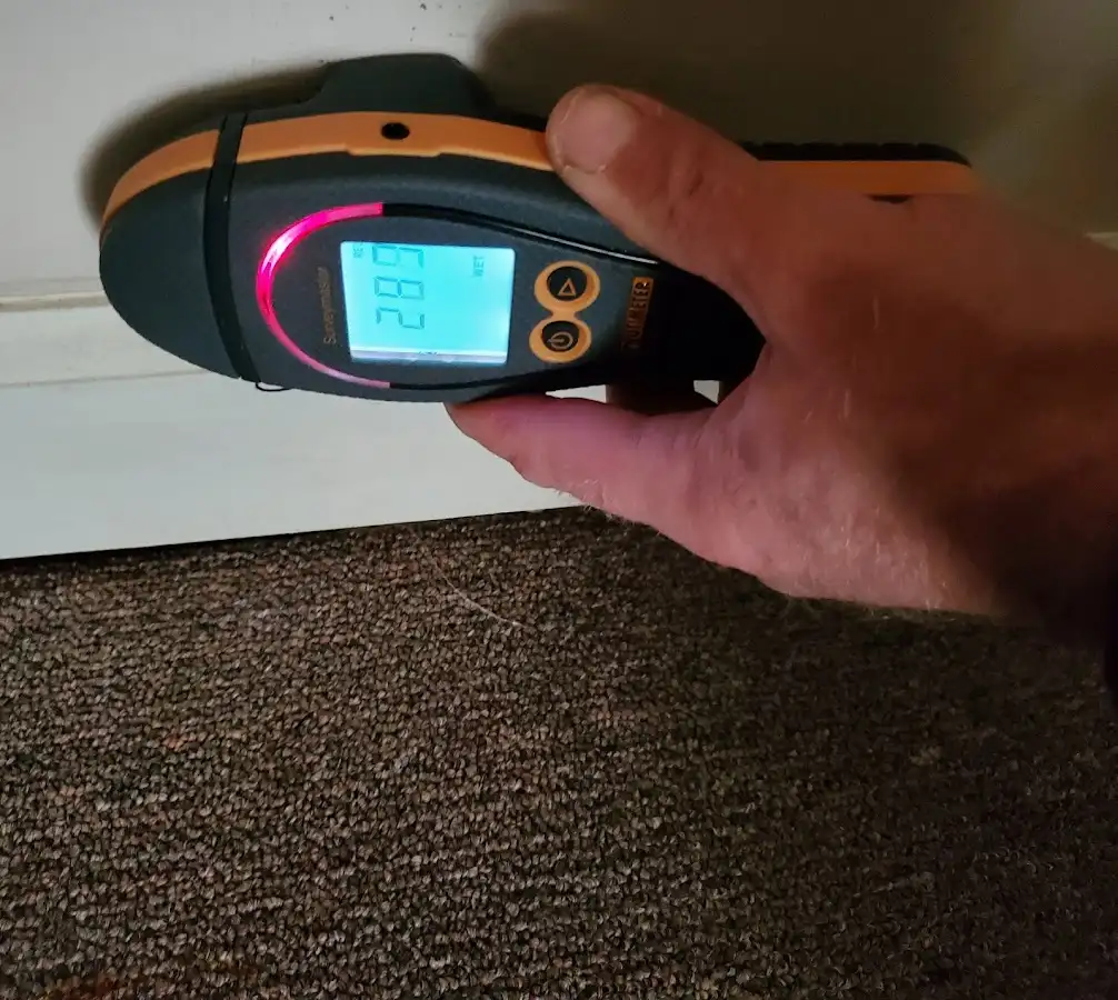 Moisture detection at baseboard during Burst Pipe Cleanup in Spring Creek